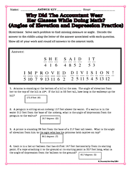 Right Triangles - Angles of Elevation and Depression Riddle Practice