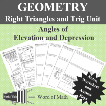 Preview of Geometry - Angles of Elevation and Depression - Worksheet and Guided Notes