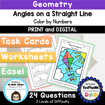 Preview of Geometry Angles on Straight Line - Color by Code Activity