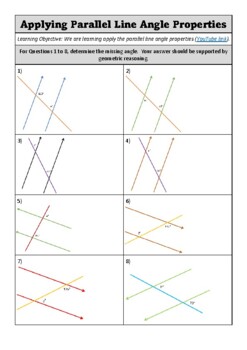 Preview of Geometry - Applying the parallel line angle properties (with answers!)