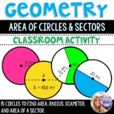 Geometry - Area of Circles and Sectors of Circles Task Cards