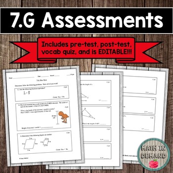 Preview of 7.G CCSS (Geometry Assessments) EDITABLE