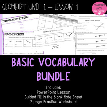 Preview of Geometry Basic Vocabulary Bundle - Point, Line, Plane Unit 1 Lesson 1