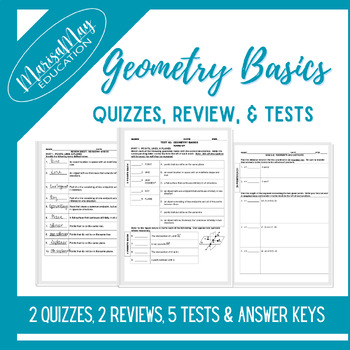 Preview of Geometry Basics Unit Assessments - 2 quizzes, 2 reviews & 5 tests