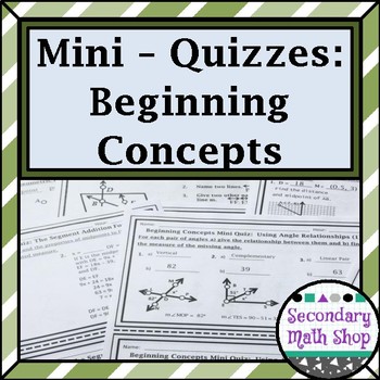 Preview of Geometry Beginning Concepts Unit  Mini-Quizzes