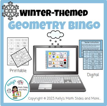 Preview of Geometry Bingo Game - Winter Themed - Digital and Printable