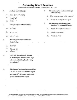 Preview of Geometry Board Session 10,SAT,ACT,geometric mean,isoceles trapezoid,triangles