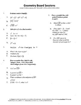 Preview of Geometry Board Session 1,SAT,ACT,early angles,algebra review,definitions