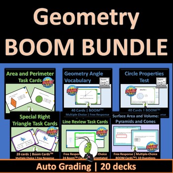 Preview of Area | Perimeter | Angles | Boom Task Cards Geometry Bundle!