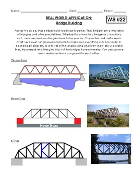 Preview of Geometry - Bridge Building Real World Application of Angle Relationships
