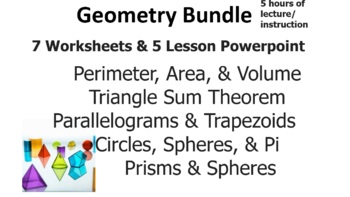 Preview of Geometry Bundle - 5 Lessons & 7 Worksheets - Area, Volume, Triangles, Circles