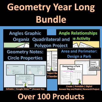 Preview of Geometry Full Year Bundle | Notes Projects Quizzes | Google | Boom | Printable