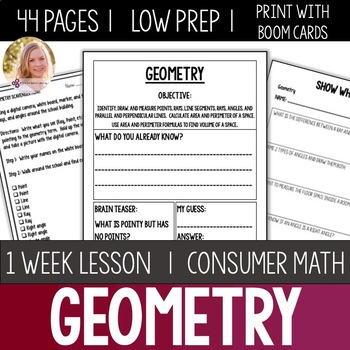 Preview of Geometry Lesson Unit Consumer Math Life Skills Special Education