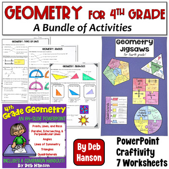 Preview of Geometry Bundle for 4th Grade: Worksheets, PowerPoint, Craftivity