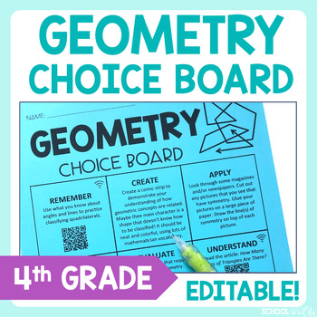 Preview of Geometry 4th Grade Math Choice Board - Editable Extension Activities