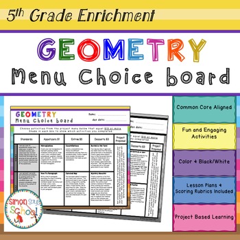 Geometry Enrichment Projects Choice Board 5th Grade Distance Learning