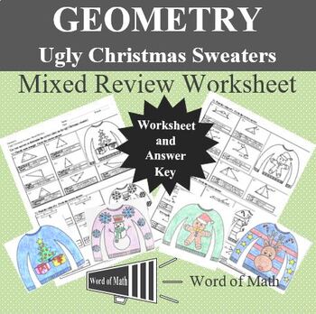 Preview of Geometry - Christmas Review Worksheet - Ugly Christmas Sweaters