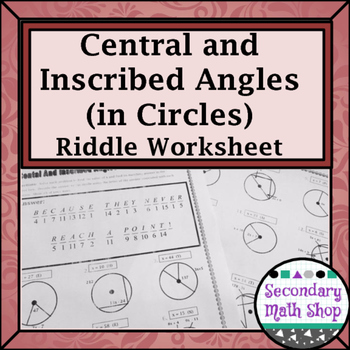 Preview of Circles - Geometry Circles Central & Inscribed Angles Riddle Practice Worksheet