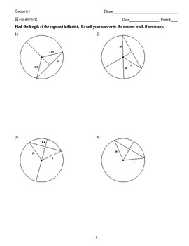 Preview of Geometry - Circles - Homework Pack