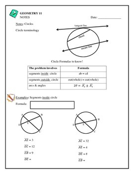 Preview of Geometry Circles, Secant and Tangent Properties, Area of Sector, Length of Arc