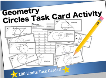 Preview of Task Cards 100 Geometry- Circles  Activity Math Review