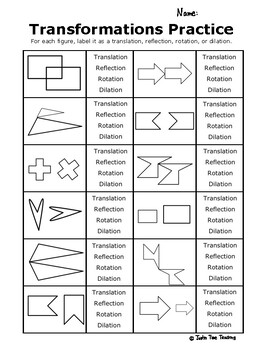 Preview of Geometry Classifying Transformations Worksheet Practice