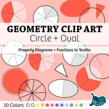 Preview of Geometry Clip Art: Circle, Oval and Circle Fractions – 10 Colors