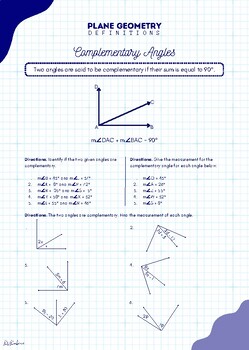 Preview of Geometry - Complementary Angles Worksheet