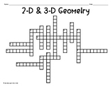 Geometry Crossword Puzzle 2D and 3D Figures