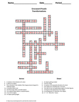 Geometry Crossword Puzzle: Transformations by My Geometry World TpT