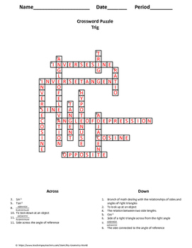 Geometry Crossword Puzzle: Trig by My Geometry World TpT