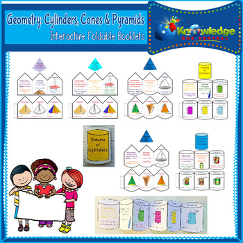 Preview of Geometry: Cylinders, Cones, & Pyramids Interactive Foldable Booklets