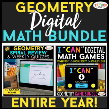 Preview of Geometry DIGITAL Math BUNDLE | Spiral Review, Quizzes, Games | Google Classroom
