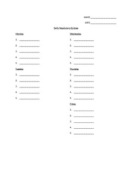 Preview of Geometry Daily Vocabulary Quiz Template