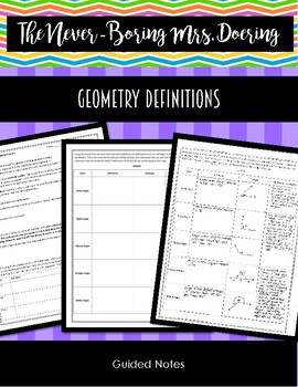 Preview of Beginning of the Year Geometry Definitions Guided Notes