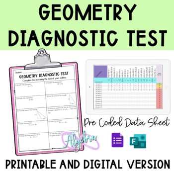 Preview of Geometry Diagnostic Test Printable and Digital (Back to School)