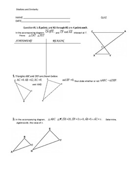 Preview of Geometry - Dilations and Similar Triangles QUIZ