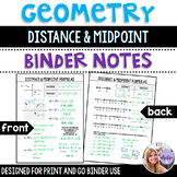 Geometry - Distance and Midpoint Formulas - Binder Notes