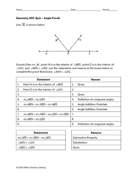 Preview of Geometry EOC Quiz - Angle Proofs BUNDLE