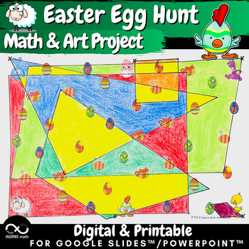 Preview of Geometry Easter Egg Hunt Math & Art Project 2D Shapes Triangles & Quadrilaterals