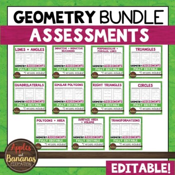 Preview of Geometry Editable Assessments BUNDLE