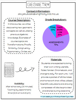 Preview of Geometry Editable Syllabus Template