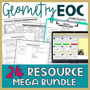 Preview of Geometry End of Year EOC Review Bundle Activities, Review Packet, Cheat Sheets