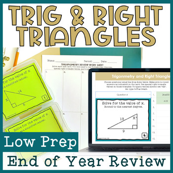 Preview of Geometry End of Year EOC Review Right Triangles and Trig