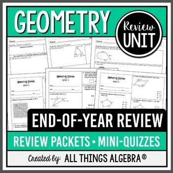 Preview of Geometry EOC End of Year Review Packets + Editable Quizzes