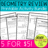 Geometry End of Year Review Worksheets - 5 Geometry Activi