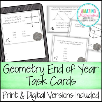 Preview of Geometry End of Year Task Cards - PDF & Digital