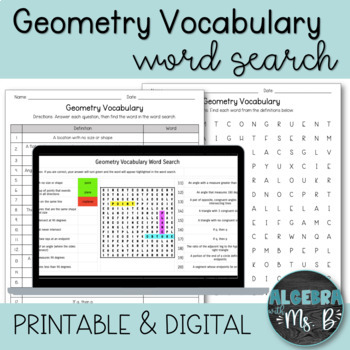 Preview of Geometry End of Year Vocabulary Word Search