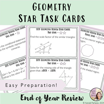 Preview of Geometry End of the Year EOY Star Task Cards Test Review Activity