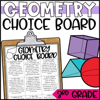 Preview of Geometry Enrichment Activities for 3rd Grade - Math Menu, Choice Board